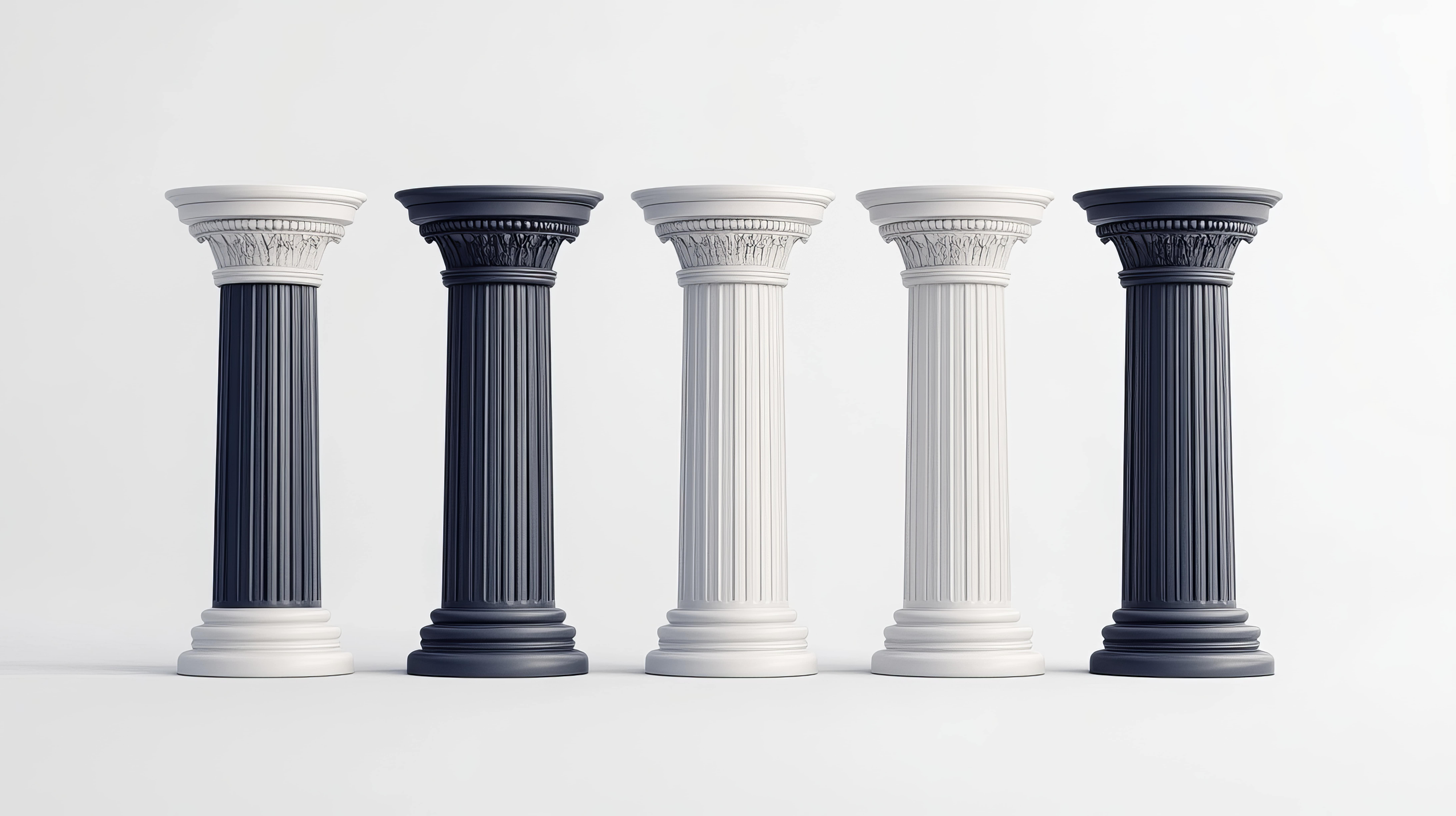 Five classical columns representing the five pillars of the BRRRR real estate investment strategy: Buy, Rehab, Rent, Refinance, Repeat.