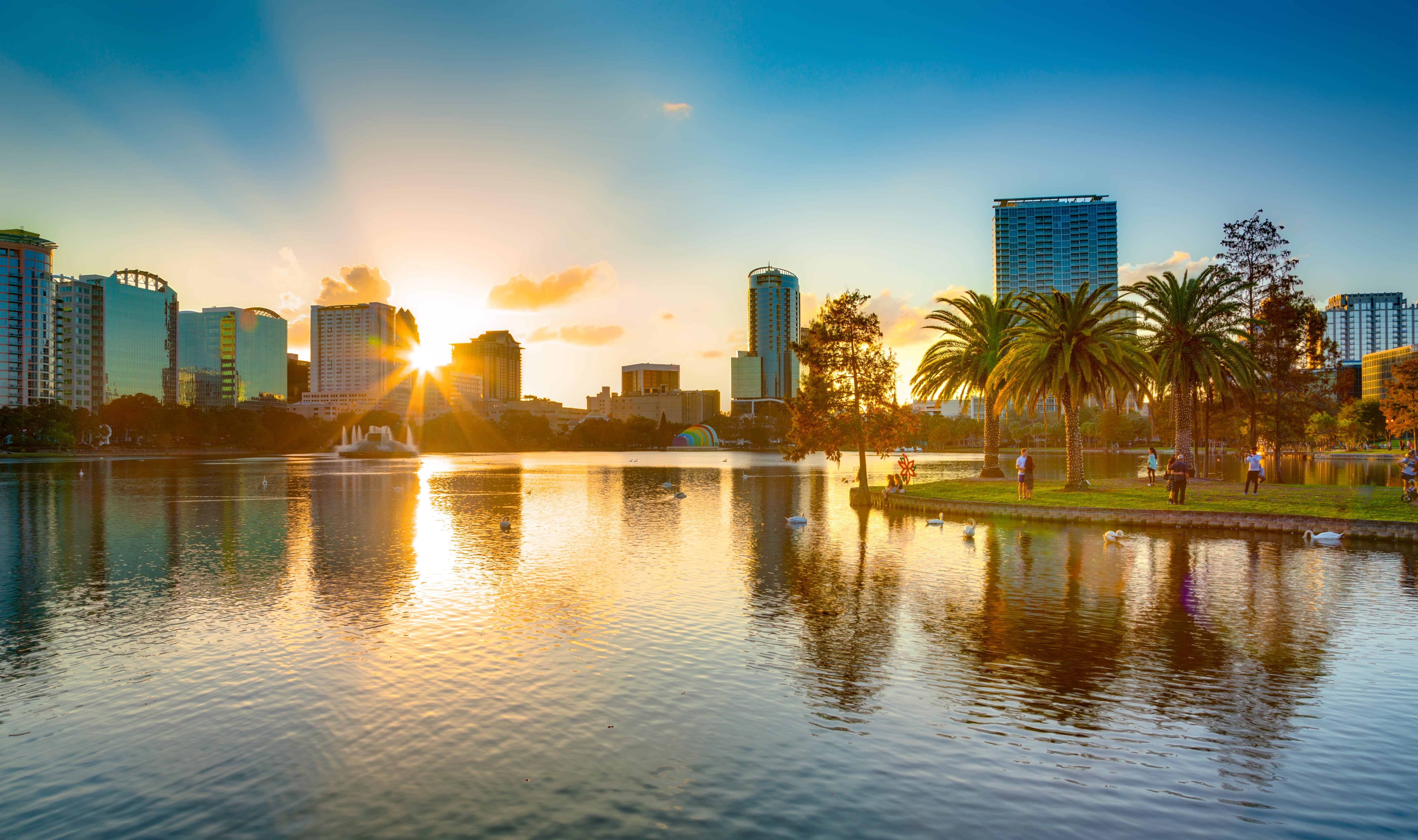 A sunny Orlando neighborhood with palm trees