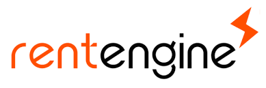 RentEngine logo with bold black and orange lettering, featuring a lightning bolt graphic.