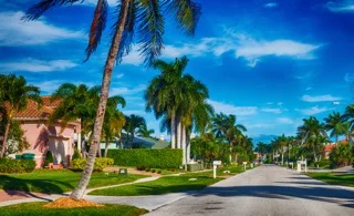 Residential investment properties in Central Florida — palm-lined street with colorful homes and strong rental market appeal.